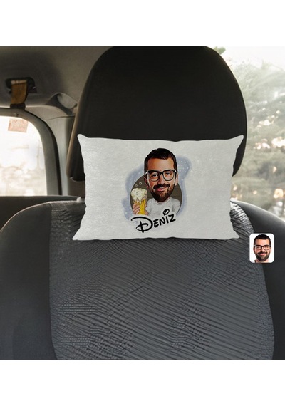 Bk Gift Kişiye Özel İsimli Erkek Karikatürlü Dikdörtgen Araç Koltuk Yastığı-51 Çok Renkli