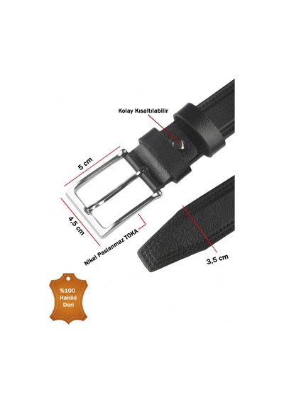 Deep Sea Deepsea Siyah Hakiki Deri Kemer Kenarları Dikiş Desenli Kısaltılabilir Erkek Kemer 2602668