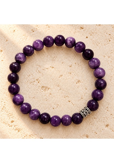 Ametist Taşı Bileklik 8 Mm, Unisex, Elastik Çok Renkli,mor