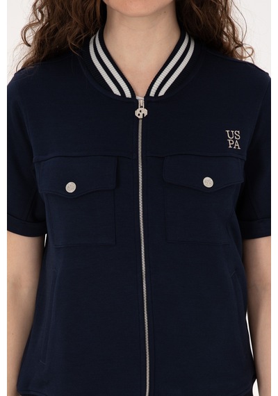 U.S. Polo Assn. Kadın Lacivert Kısa Kollu Fermuarlı Bisiklet Yaka Sweatshirt 50309093-VR033
