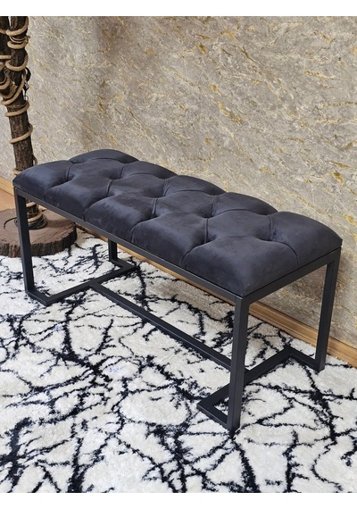 Zafir Siyah Boyalı - L - Ayaklı 100 Cm X 38 Cm Oturak - Bench - Makyaj Taburesi - Makyaj Oturak Füme