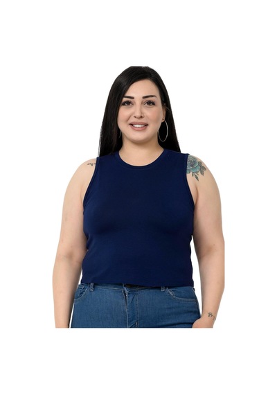 Disentis Büyük Beden Bisiklet Yaka Kolsuz Crop Viskon Lacivert Body-lacivert Lacivert