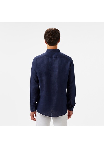 Nautica Erkek Lacivert Classic Fit Keten Gömlek Düz W55101t Lacivert
