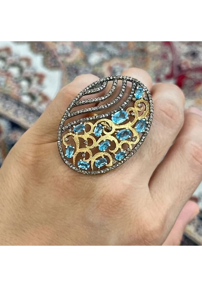 Mavi Topaz Elmas Yüzük 061