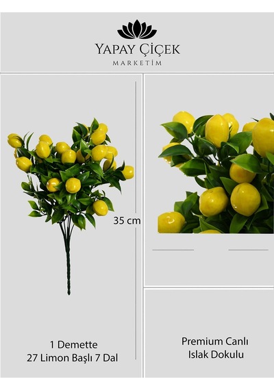 Sarı Yapay Limon Çiçeği Demet 7 Dallı Gerçek Dokulu 35 Cm