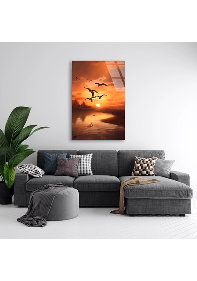 Gün Batımında Kuşlar - Cam Tablo - Deg0918 50 X 70 Cm