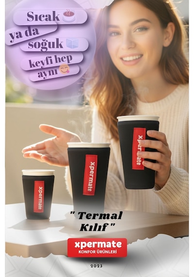 Xpermate Termal İçecek Kılıfı Sıcak & Soğuk Tutan Kahve Termal Kılıf 0,47l Siyah
