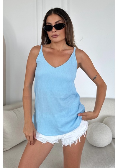 Bbbutikbasic Askılı Krinkıl Dokulu Bluz Y3617 Bebe Mavi