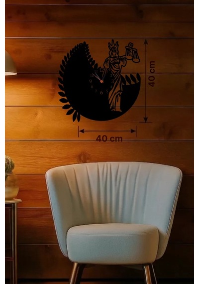 Mey İthalat Adalet Tanrıçası Themis Tasarım Ahşap Duvar Saati - 40x40 Cm Avukat Hediyesi Çok Renkli