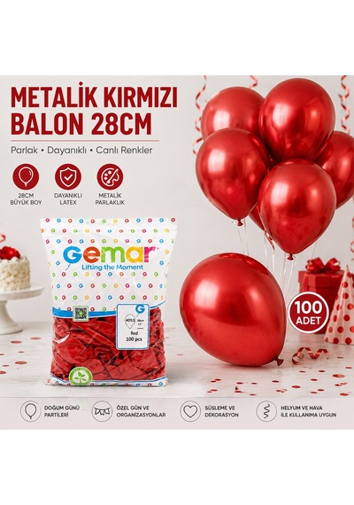 Metalik Kırmızı Balon 100'lü Açık Pembe