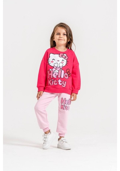 Baskılı Fuşya/pembe Renk Detaylı 3iplik Sweatshirt & Eşofman Baskılı Alt Üst Takım