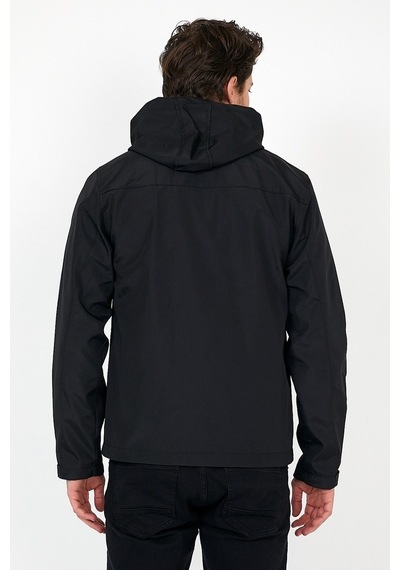 Sivaist Yeni Sezon Erkek Siyah Softshell Kapüşonlu Iç Cepli Mont