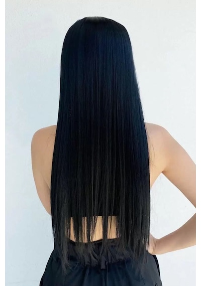 Caş Dekorasyon Isıya Dayanıklı Yarımay Çıt Çıt Saç - Ht1 - Siyah-60 Cm -düz- 110 Gr 2 Adet Yan Çıt Çıt Saç