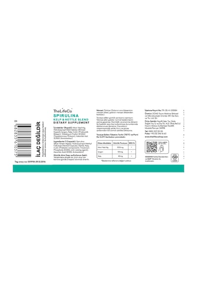 TheLifeCo Spirulina Kelp & Nettle 60 Kapsül