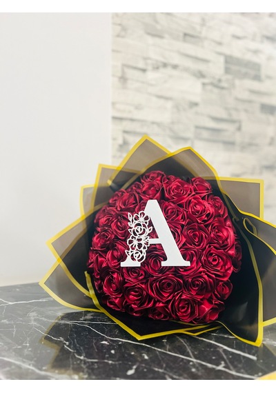 41 Li Kişiye Özel 3d Harfli Gül Buketi Çiçek Bordo