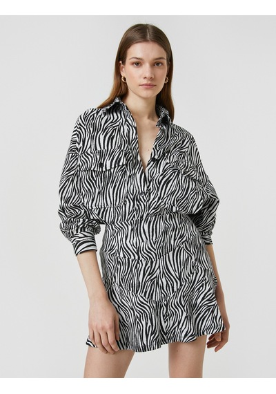 Koton Zebra Desenli Gömlek Cepli Uzun Kollu Siyah Desenli 3sak60014ek Siyah