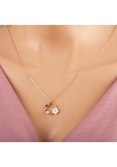 Stillove Gümüş Rose Renkli Taşlı Manolya Çiçeği Kadın Kolye