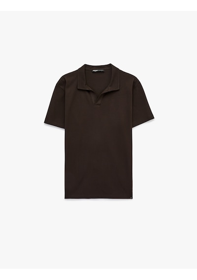 Koton Regular Fit Pamuklu Pike Kumaş Kısa Kollu Polo Yaka Tişört Kahverengi 6sam10284mk Kahve