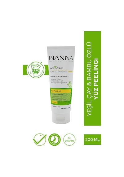 Yüz Peelingi C Vitaminli Ve Gözenek Sıkılaştırıcı Yeşil Çaylı Ve Bambulu 200ml Yüztemiz