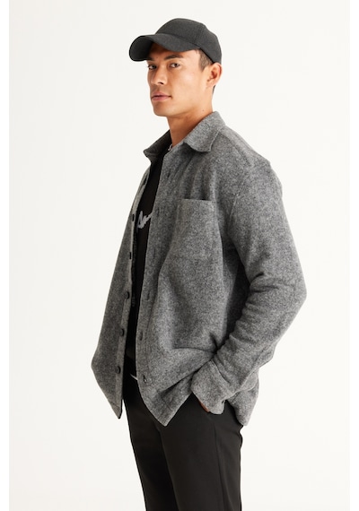 AC&Co / Altınyıldız Classics Erkek Gri Oversize Geniş Kesim Klasik Yaka Yünlü Kırçıl Desenli Flanel Kışlık Gömlek Ceket Gri AC&Co / Altınyıldız Classics Erkek Gri Oversize Geniş Kesim Klasik Yaka Yünlü Kırçıl Desenli Flanel Kışlık Gömlek Ceket Gri