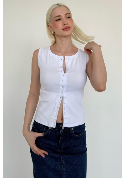 Beyaz Bisiklet Yaka Düğmeli Kadın Bluz Mg2638 Beyaz