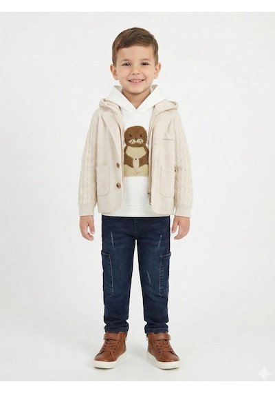 Xo Kids Erkek Çocuk 3lü Alt Üst Takım 6-9 Yaş 13205 Ekru