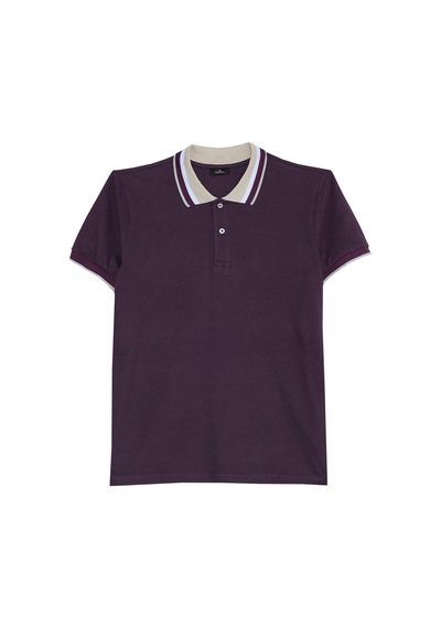 Erkek Slim Fit Dar Kesim %100 Pamuk Eflatun Polo Yaka Tişört-50177 Eflatun