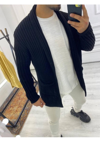 Elku Moda Elkumoda Hırka Kalın Örgü Şal Yaka Cepli Panço Triko Hırka-HIRKA2092