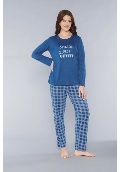 Uzun Kol Pijama Takım Mevsilik Viskon Alperi 790-26 İndigo
