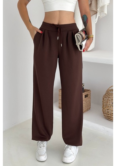 Noa & Noa Kadın Yüksek Bel Geniş Paça Bağcıklı Sweatpant Urban Ease Kahverengi