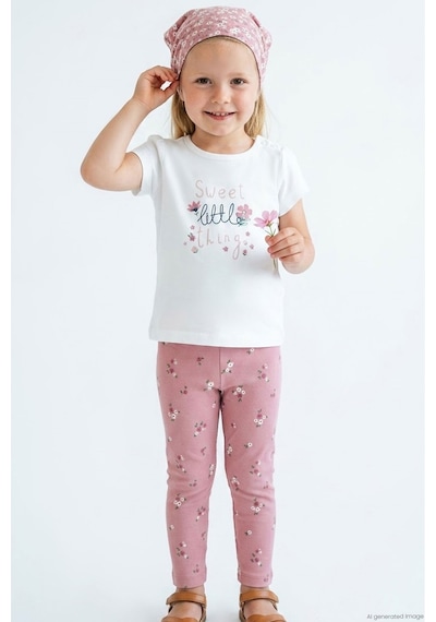 Breeze Kız Çocuk Kısa Kollu Taytlı Takım Çiçek Desenli 1.5-5 Yaş , Ekru