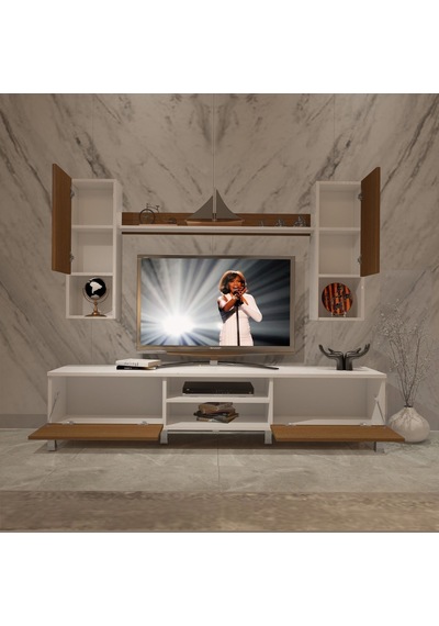 Decoraktiv Eko 5da Slm Dvd Krom Ayaklı Tv Ünitesi Tv Sehpası Beyaz - Ceviz