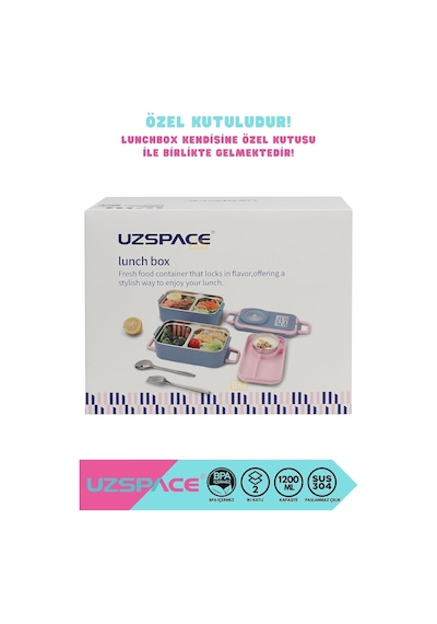 1200ml Lunchbox 2 Katlı 4 Bölmeli Mini Kaseli Çelik Sefer Tası Yemek Kutusu Turkuaz-pembe Çok Renkli