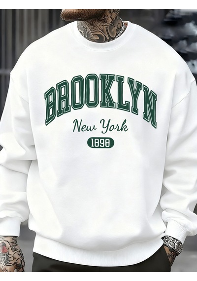 Startmore Startmorebrooklyn New York 1898 Baskılar Kazak Sonbahar Erkek Giysileri Polar Moda Kazak Rahat Bisikle Beyaz
