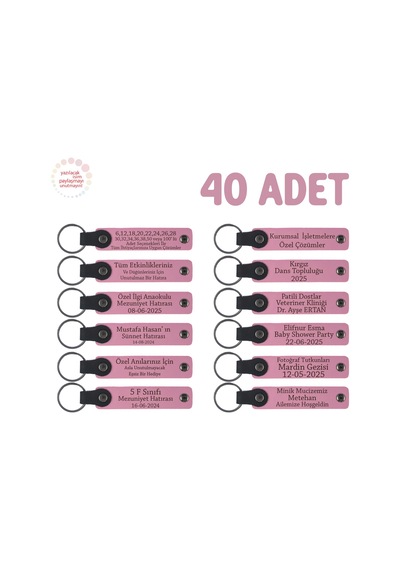 Pembe, Bebek Mevlidi Hatırası İçin İsim Yazılı Anahtarlık 40 Lı Set, Hediyelik Armağan