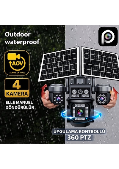 Sw440 4 Kameralı 20mp 5g Sim Kartlı Ptz Güvenlik Kamerası Çift Solar Panelli Güneş Enerjili Kamera