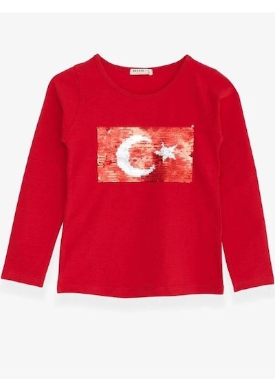 Breeze Çocuk Oynar Pullu Pamuklu Uzun Kollu T-shirt-14704 KIrmızı