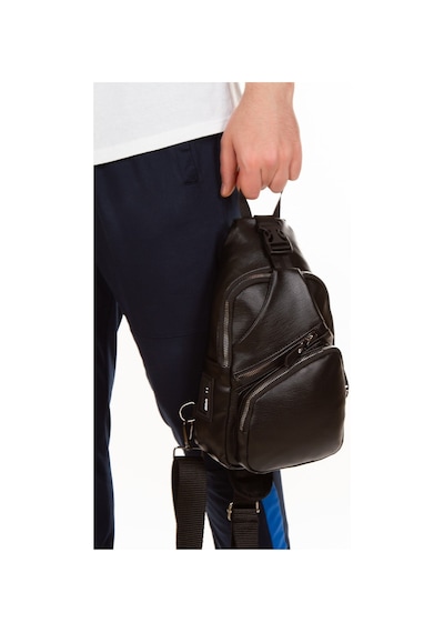 Adelina Bags Unisex Siyah Yıkama Deri Göğüs Ve Omuz Çantası Kulaklık Çıkışlı A