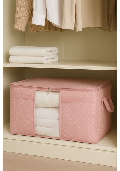 Serstil Pencereli Yastık Hurcu 75 X 40 X 40 Cm - Pembe Benekli Pembe Puantiye