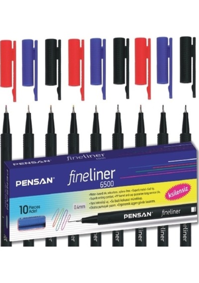 0.4 Mm 6500 Fineliner 3 Farklı Renk Toplam 9 Adet Kalem