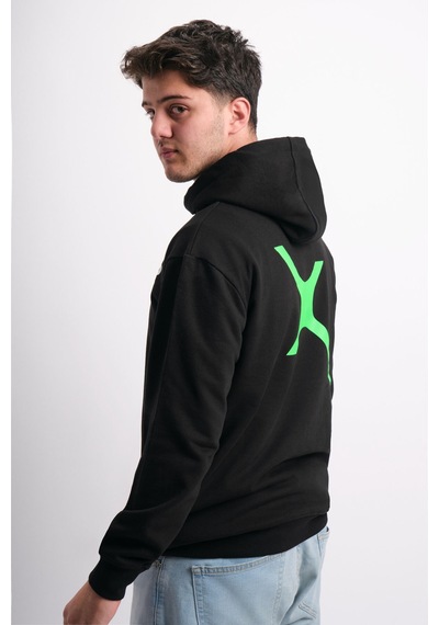 We&me Oversize Geniş Kalıp Baskılı Kapüşonlu Erkek Sweatshirt Yeşil