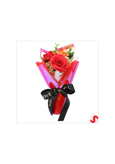 Pvc Kutulu,kırmızı Güllü Yapay Çiçek Buketi 25cmx13cm Renkli