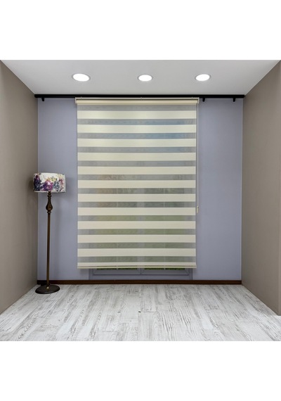 Fiori Serisi Kırık Beyaz Mikro Plise Modern Zebra Stor Perde