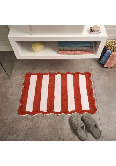 Soft Tufting Line Banyo Paspası - Ekru / Kiremit - 60x90 Cm Çok Renkli