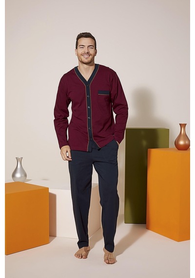 Kly 9217 Erkek V Yaka Boydan Düğmeli Pijama Takım 001