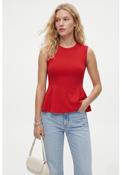 Ritnice Kadın Rowe %100 Pamuk Peplum Sıfır Kol Kırmızı Bluz