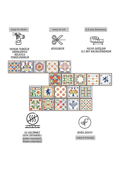 Kendinden Yapışkanlı Oyun Desenli Pvc Karo 15x15 Cm 5 Li Paket