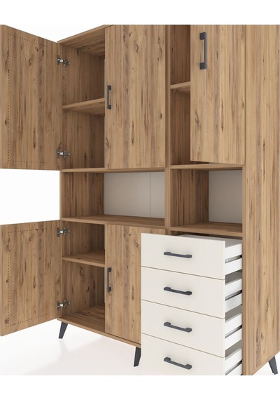 Hyperion Dolap 7 Raflı 4 Çekmeceli 5 Kapaklı 132x44x195 Çam-ç... Çam