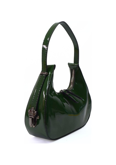 Kadın Rugan Deri Baget Cherry Bag Kol Çantası - Haki