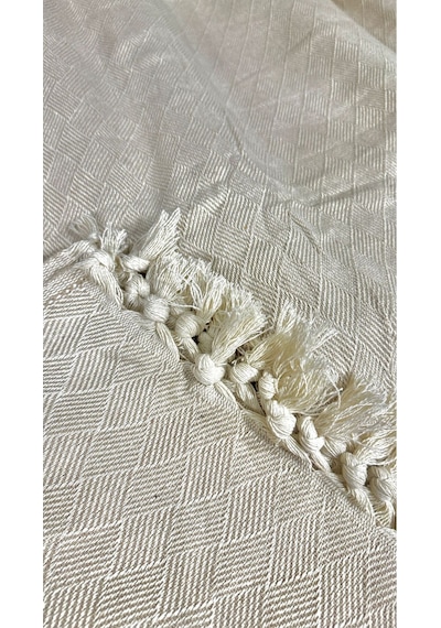 Dama Desen Dokuma %100 Pamuklu Çok Amaçlı Pike Koltuk Örtüsü 180x230 Bej